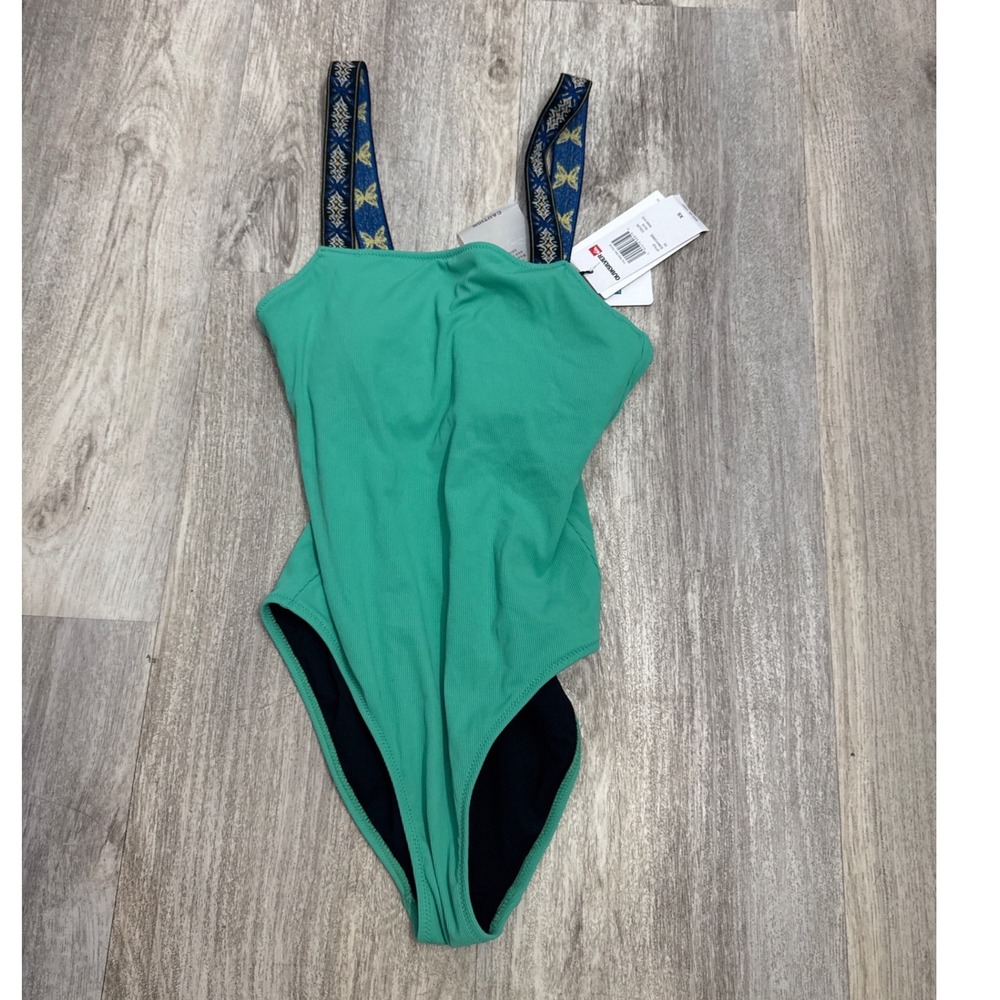 Quiksilver The Rib One Piece Swimsuit Green Ribbed Woven Straps Size  XS NEW